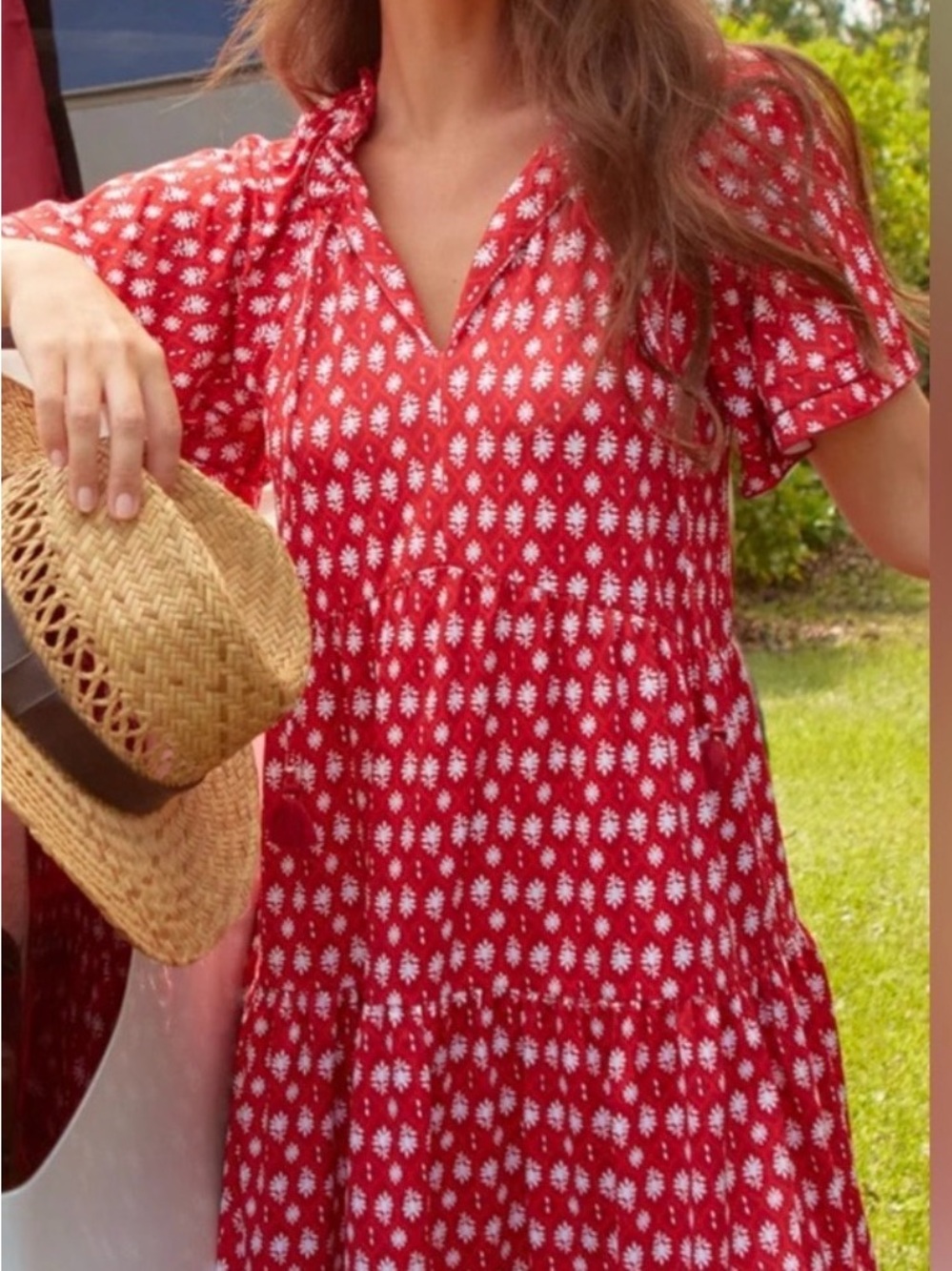 Cabana Life Red White Floral Midi Dress